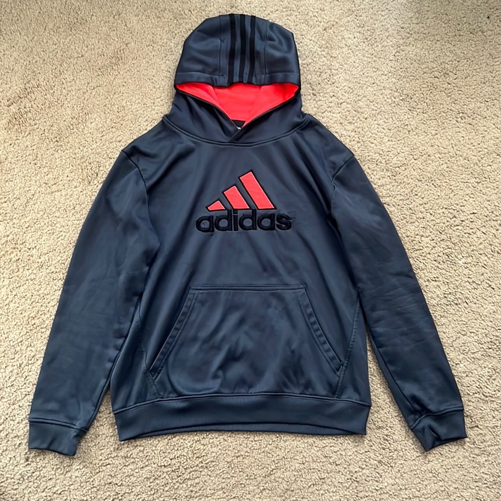Grey and Salmon L boys Adidas hoodie